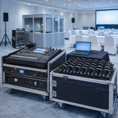 Reunião empresarial com AV e tradução